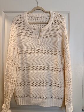 Lovers + Friends Cream Open-Knit Henley Pullover